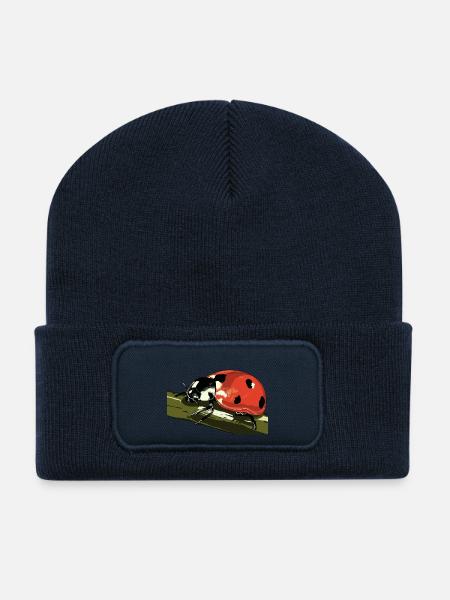 Marienkaefer auf Pflanzenstengel - Recycelte Patch Beanie - French Navy