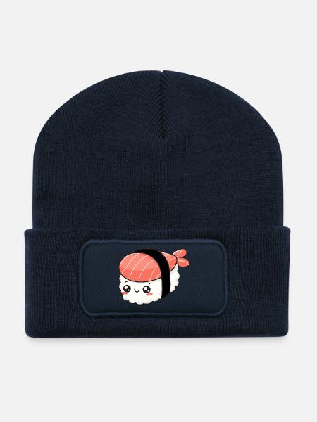 Kawaii Sushi - Beanie recyclé à patch - bleu marine
