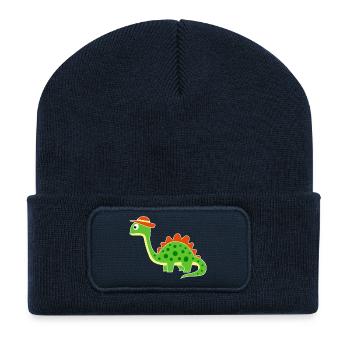 Niedlicher Dino mit Hut - Recycelte Patch Beanie - French Navy - Vorne