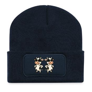 Kuh mit Sonnenbrille und Charme - Recycelte Patch Beanie - French Navy - Vorne