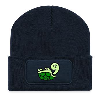 Turtle tipped over on its back lying sad - Recycled Patch Beanie - french navy - Front