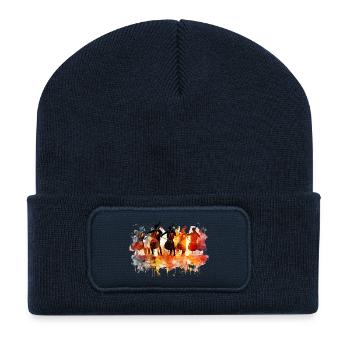 Abstraktes Cello-Orchester in Aquarell - Recycelte Patch Beanie - French Navy - Vorne