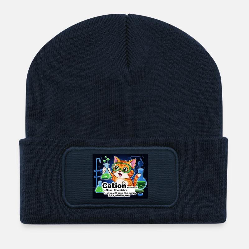 Cation – Pawsitive Chemistry Chat - Beanie recyclé à patch - bleu marine