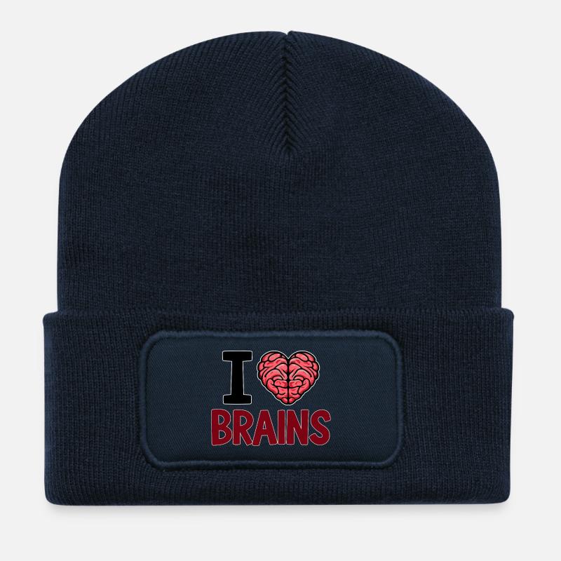 I Love Brains Zombie Spruch - Recycelte Patch Beanie - French Navy