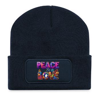 Peace & Love - Recycled Patch Beanie - french navy - Front