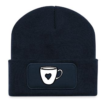 Tasse à café avec coeur - Beanie recyclé à patch - bleu marine - Devant