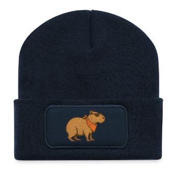 Capybara cool avec lunettes de soleil et bandana orange - Beanie recyclé à patch - bleu marine - Devant