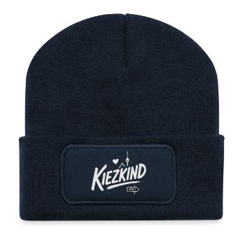 Kiezkind Berlin Design mit Fernsehturm und Herz - Recycelte Patch Beanie - French Navy - Vorne