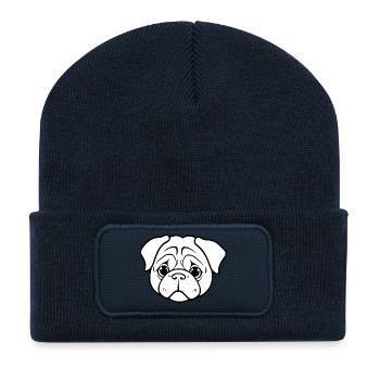 Mops Hunde T-shirt - Recycelte Patch Beanie - French Navy - Vorne
