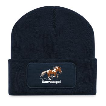 Magpie wild horse (for dark texiles) - Recycled Patch Beanie - french navy - Front