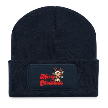 Noël de rennes Joyeux Noël - Beanie recyclé à patch - bleu marine - Devant