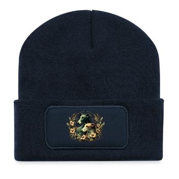 Dogs & Flowers Art Nouveau Graphic b - Recycled Patch Beanie - french navy - Front