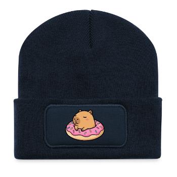 Kapibara in donut - Recycled Patch Beanie - french navy - Front