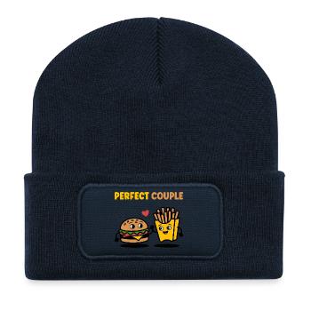 Parfait Couple Burger et frites Design mignon - Beanie recyclé à patch - bleu marine - Devant