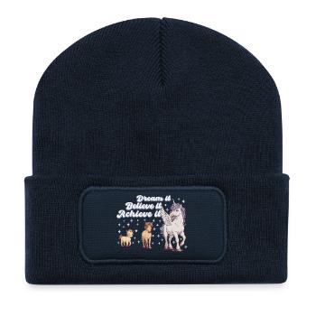 Unicorn School Girl Learning Magic - Recycled Patch Beanie - french navy - Front