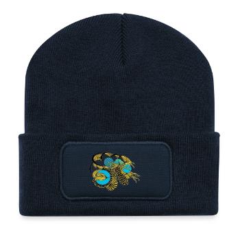 Golden Koi with Blue Circles - Recycled Patch Beanie - french navy - Front