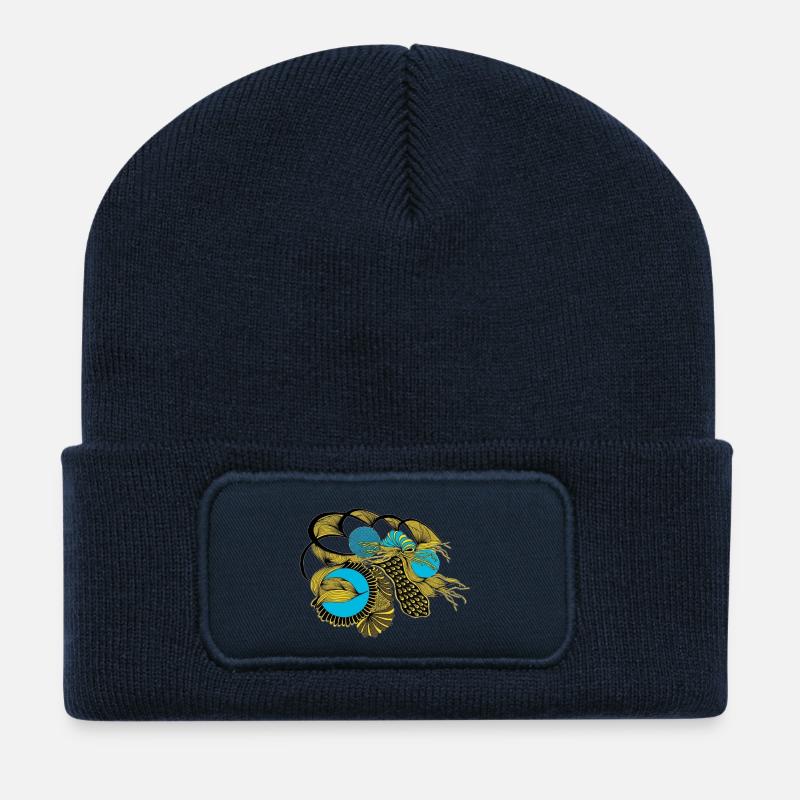 Golden Koi with Blue Circles - Recycled Patch Beanie - french navy