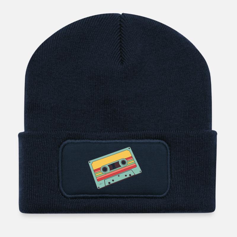 Retro Pastell Kassette - Recycelte Patch Beanie - French Navy