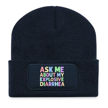 Frag mich nach meinem explosiven Durchfall – nervös - Recycelte Patch Beanie - French Navy - Vorne