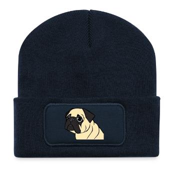 Mops Hunde T-shirt Geschenk Weihnachten - Recycelte Patch Beanie - French Navy - Vorne