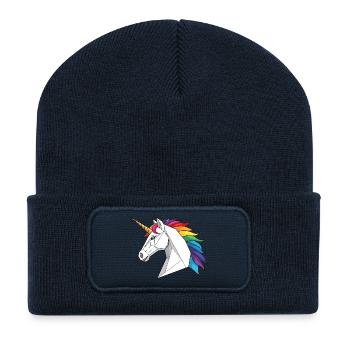 Geometric Unicorn with Rainbow - Recycled Patch Beanie - french navy - Front