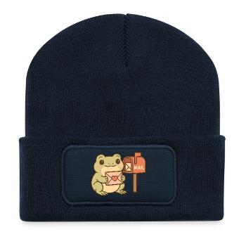 Kawaii Frog with Letter – Cute Mail Frog - Recycled Patch Beanie - french navy - Front