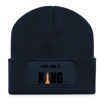 Roi Orange sur fond noir - Beanie recyclé à patch - bleu marine - Devant