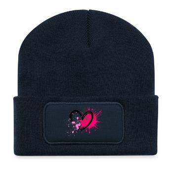 Neon splatter heart on black - Recycled Patch Beanie - french navy - Front