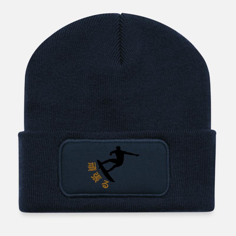 Motivation surf japonais - Beanie recyclé à patch - bleu marine