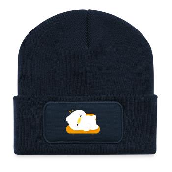 Canard endormi sur coussin orange - Beanie recyclé à patch - bleu marine - Devant