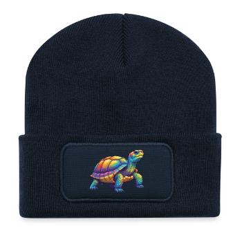 Aquarelle colorée Turtle Rainbow Pop Art - Beanie recyclé à patch - bleu marine - Devant