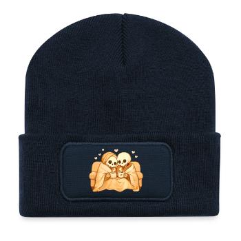Cozy Skelett Paar auf Sofa – Wärme & Nähe - Recycelte Patch Beanie - French Navy - Vorne