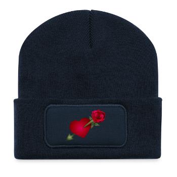 Red Rose Meets Heart with Arrow Illustration - Recycled Patch Beanie - french navy - Front