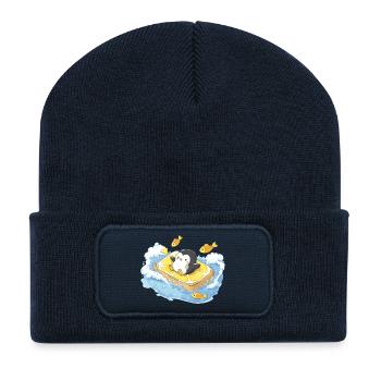 Käpt'n Pinguin auf Orangensurfbrett - Recycelte Patch Beanie - French Navy - Vorne