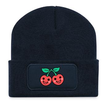 Kirschen-Duo im Kawaii-Stil - Recycelte Patch Beanie - French Navy - Vorne