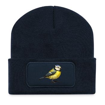 Blaumeise Illustration – Kleiner Vogel Naturmotiv - Recycelte Patch Beanie - French Navy - Vorne