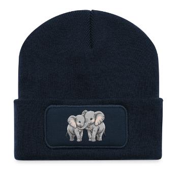Elefant Paar Valentinstag - Recycelte Patch Beanie - French Navy - Vorne