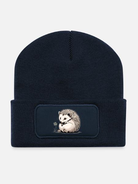 Igel mit Kleeblatt Naturfreund - Recycelte Patch Beanie - French Navy