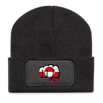 Poing du drapeau du Groenland utilisé - Beanie recyclé à patch - charbon - Devant