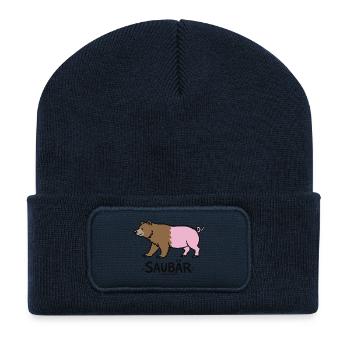 Saubär – Witziges Tier Wortspiel Design - Recycelte Patch Beanie - French Navy - Vorne