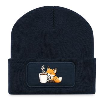 Kuschelfuchs mit Kaffee - Recycelte Patch Beanie - French Navy - Vorne