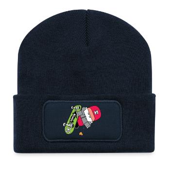 Graphique néon Skate Panda - Beanie recyclé à patch - bleu marine - Devant
