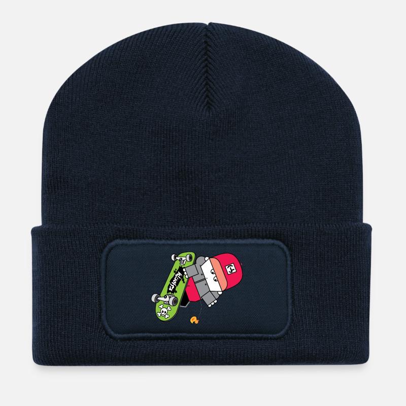 Neon Skate Panda Graphic - Recycled Patch Beanie - french navy