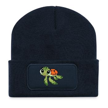Cheerful Turtle Caricature - Recycled Patch Beanie - french navy - Front