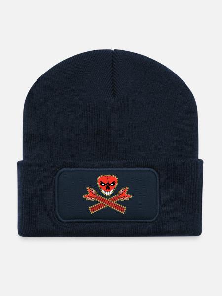 Skull Guitar Pick and Crossed Guitars - Recycled Patch Beanie - french navy