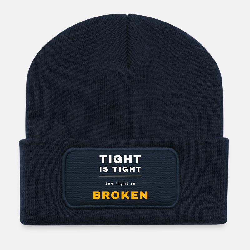 Serré c’est serré, trop serré c’est cassé – Mécha drôle - Beanie recyclé à patch - bleu marine