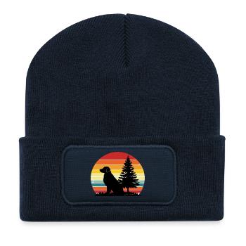 Retro Dog Silhouette Forest Sunset - Recycled Patch Beanie - french navy - Front