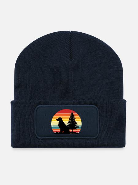 Retro Hund Silhouette Wald Sonnenuntergang - Recycelte Patch Beanie - French Navy