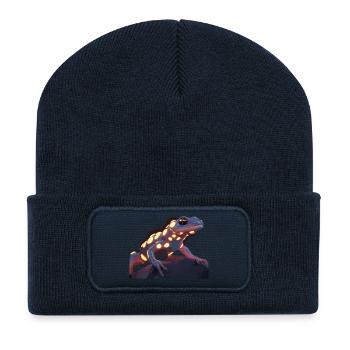 Neon Lizard on Rocks - Colorful Animal Design - Recycled Patch Beanie - french navy - Front