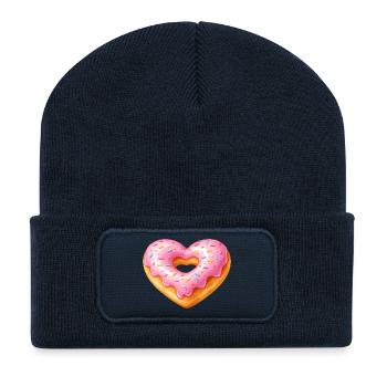 Herz Donut – Süßes Dessert Design - Recycelte Patch Beanie - French Navy - Vorne